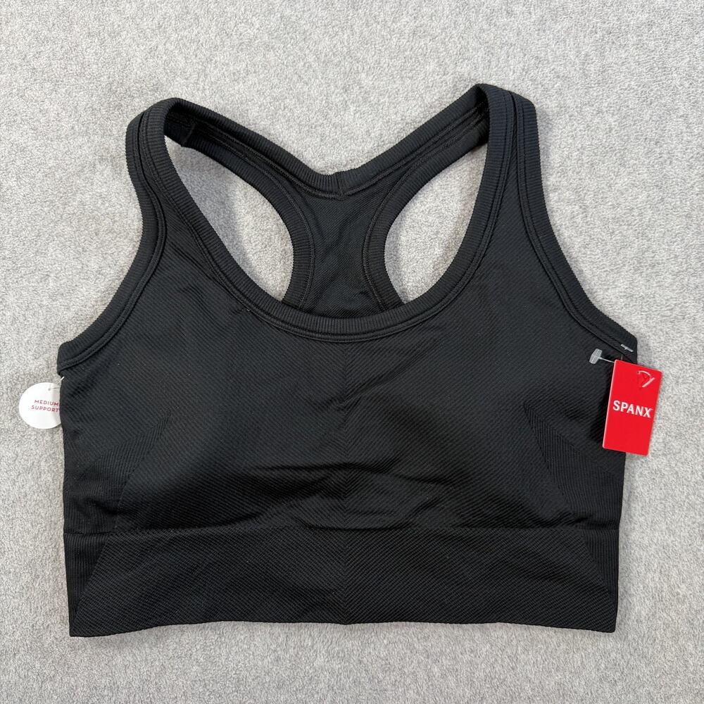 SPANX Rib Seamless Medium Impact Sports Bra Size XL Black Racerback 50238R NWT